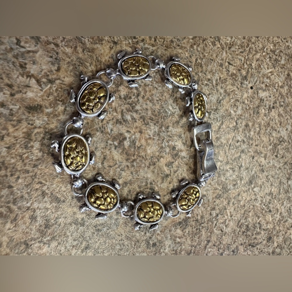 Vintage turtles clasp bracelet gold-tone silver age unknown exc cond